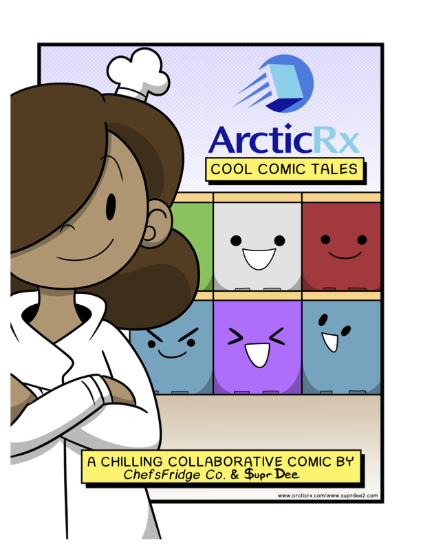 ArcticRx Cool Comic Tales cover featuring Chef Recipe and happy ArcticRx pods